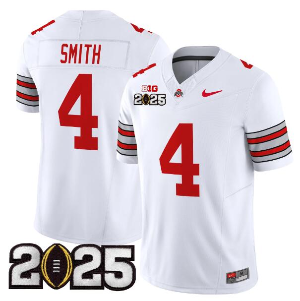 Men's Ohio State Buckeyes #4 Jeremiah Smith White 2025 CFP Final Patch F.U.S.E. Vapor Limited Stitched Football Jersey Men's Ohio State Buckeyes #4 Jeremiah Smith White 2025 CFP Final Patch F.U.S.E. Vapor Limited Stitched Football Jersey